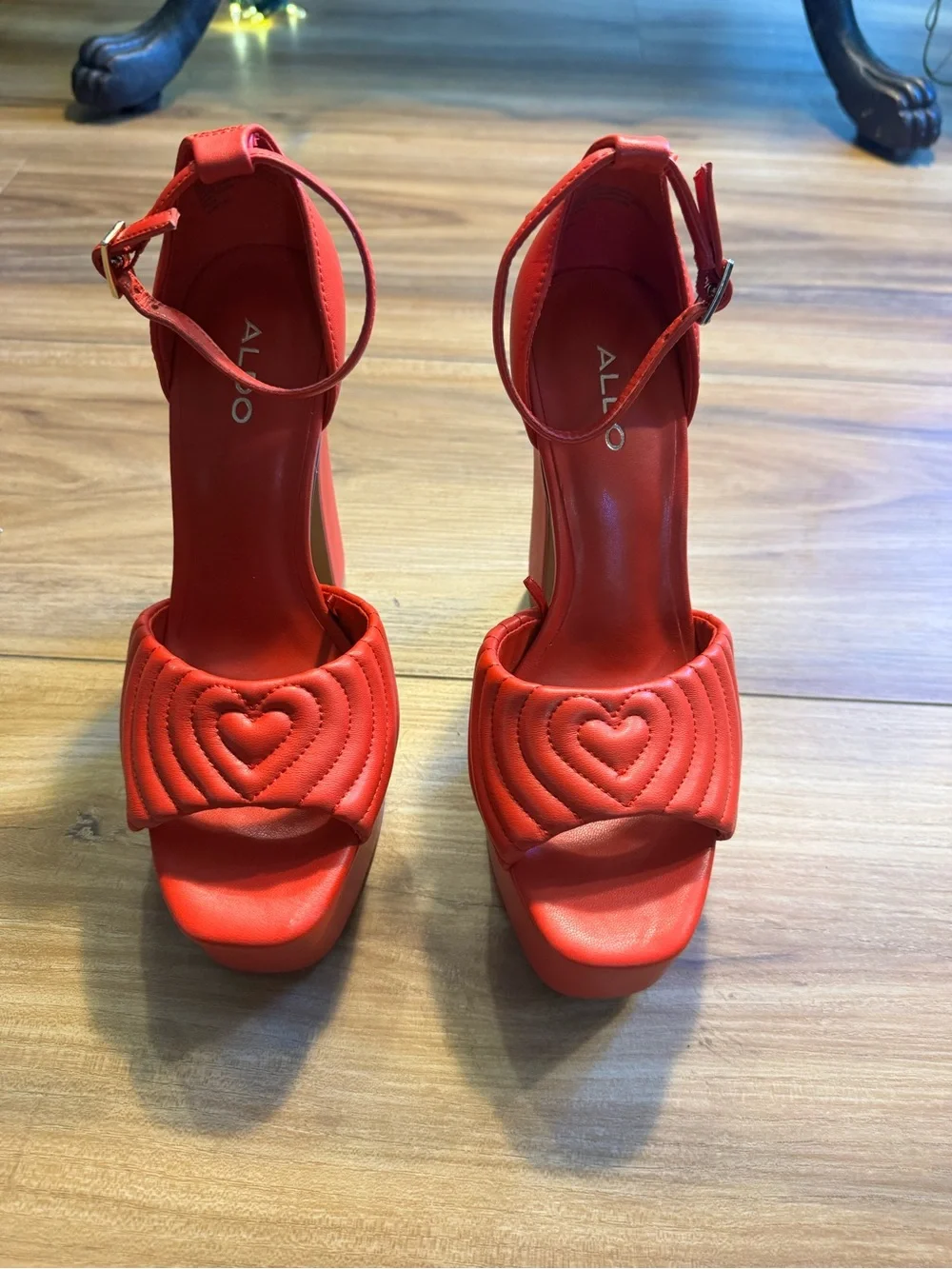 Aldo Bright Red Quilted Platform Ankle-Strap Heels